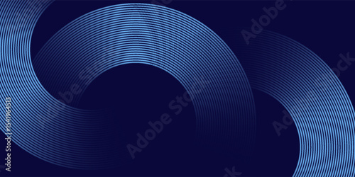 Blue abstract background with glowing circles. Swirl circular lines pattern. Geometric spiral. Twirl element. Modern graphic design. Futuristic technology