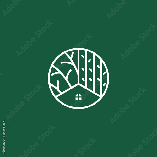 house tree line art logo