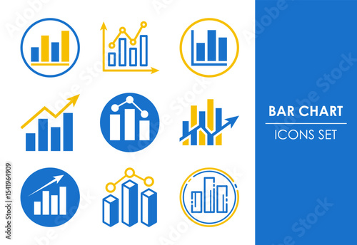 Bar chart icons set design, Graph logo, Growth sign symbol