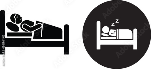 Black and White Icon Set Depicting a Person Sleeping in a Bed Simple Silhouette Illustration of Rest and Sleep in a Bed