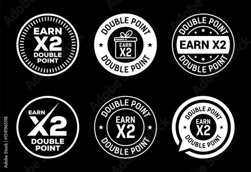 Earn x2 double point icons set design. Earn x2 sign symbol for promotion white on black background