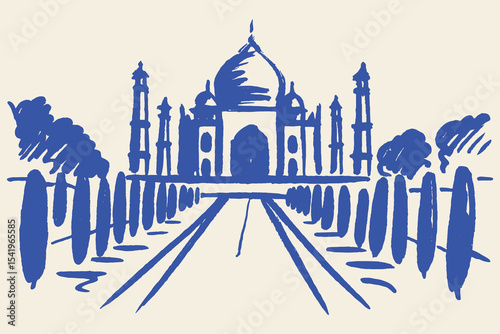 Taj Mahal front view naive sketch vector illustration

