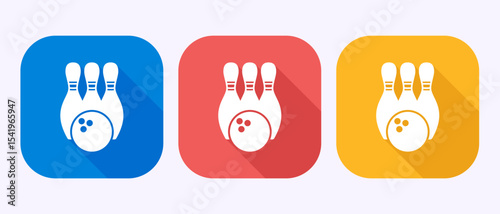 Bowling ball and pin icon design illustration, Bowling sign symbol in shadow button design
