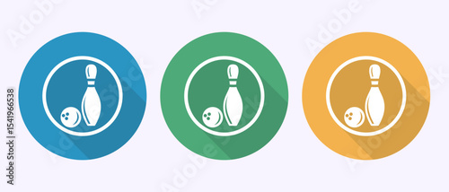 Bowling ball and pin icon design illustration, Bowling sign symbol in shadow button design