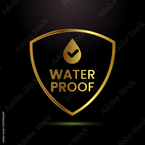 Waterproof icon design illustration, water resistant sign symbol in gold color style
