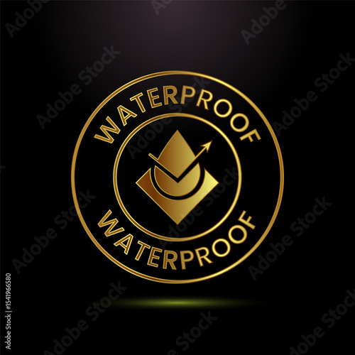Waterproof icon design illustration, water resistant sign symbol in gold color style