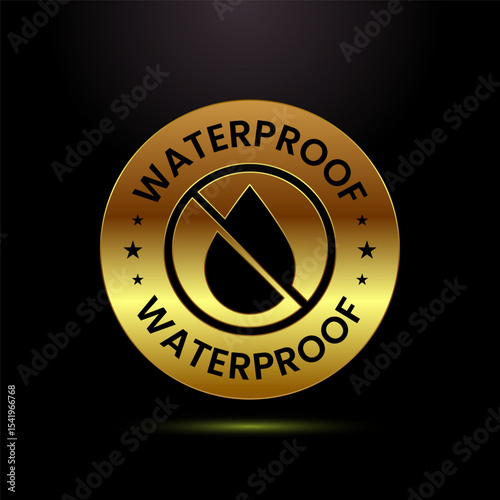 Waterproof icon design illustration, water resistant sign symbol in gold color style