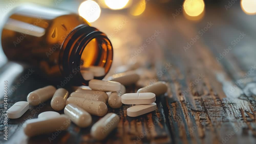 An array of vitamins and supplements arranged on a wooden surface, emphasizing the importance of healthcare and wellness.