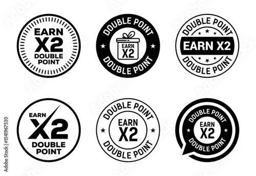 Earn x2 double point icons set design. Earn x2 sign symbol for promotion black on white background