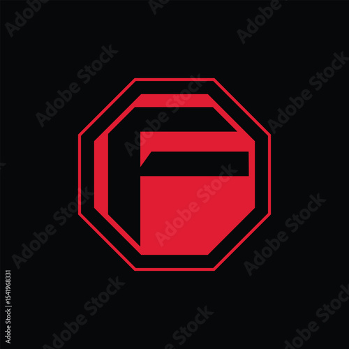 Initial Letter F Octagon Logo Stock Vector