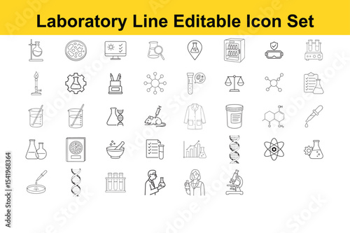 Comprehensive Laboratory Icon Set A Collection of Line Art Symbols for Scientific Research and Experimentation This