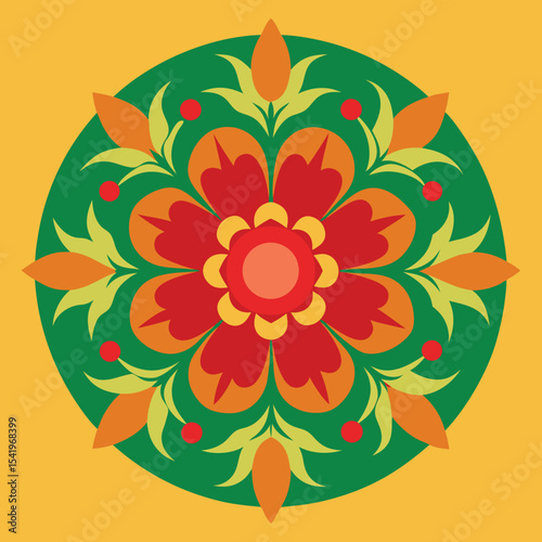 Decorative floral mandala design illustration featuring intricate and colorful details