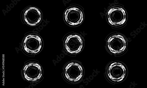 Set of sci fi white circle user interface elements technology futuristic design modern creative on black background vector