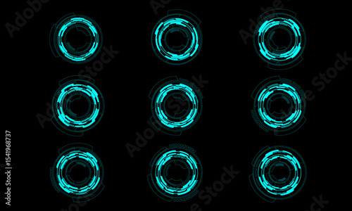 Set of sci fi blue neon circle user interface elements technology futuristic design modern creative on black background vector