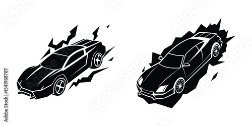 Creative Top-Down Silhouette of a Streamlined Sports Car Tearing Down the Track on White Background