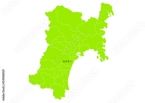 宮城県の行政区分付き地図