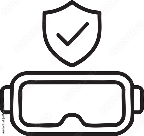 Secure Virtual Reality Experience VR Headset Under Protection Shield with Checkmark Safety and Security Concept virtual