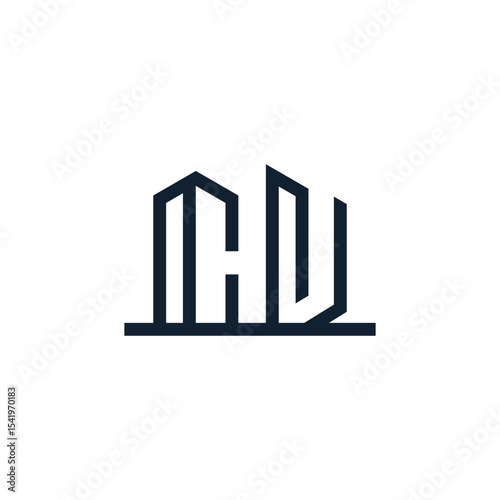 initial H and V building logo template