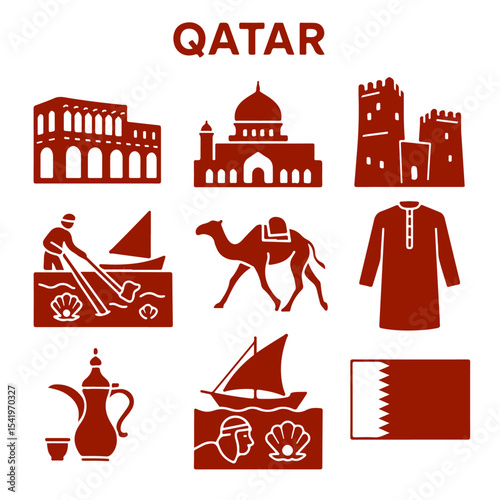 vector isolated red color qatar traditional cultural symbols