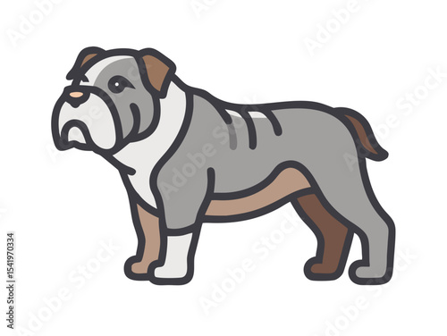 Cute cartoon bulldog illustration perfect for children's products. A cheerful, cartoon illustration of a light beige bulldog. 