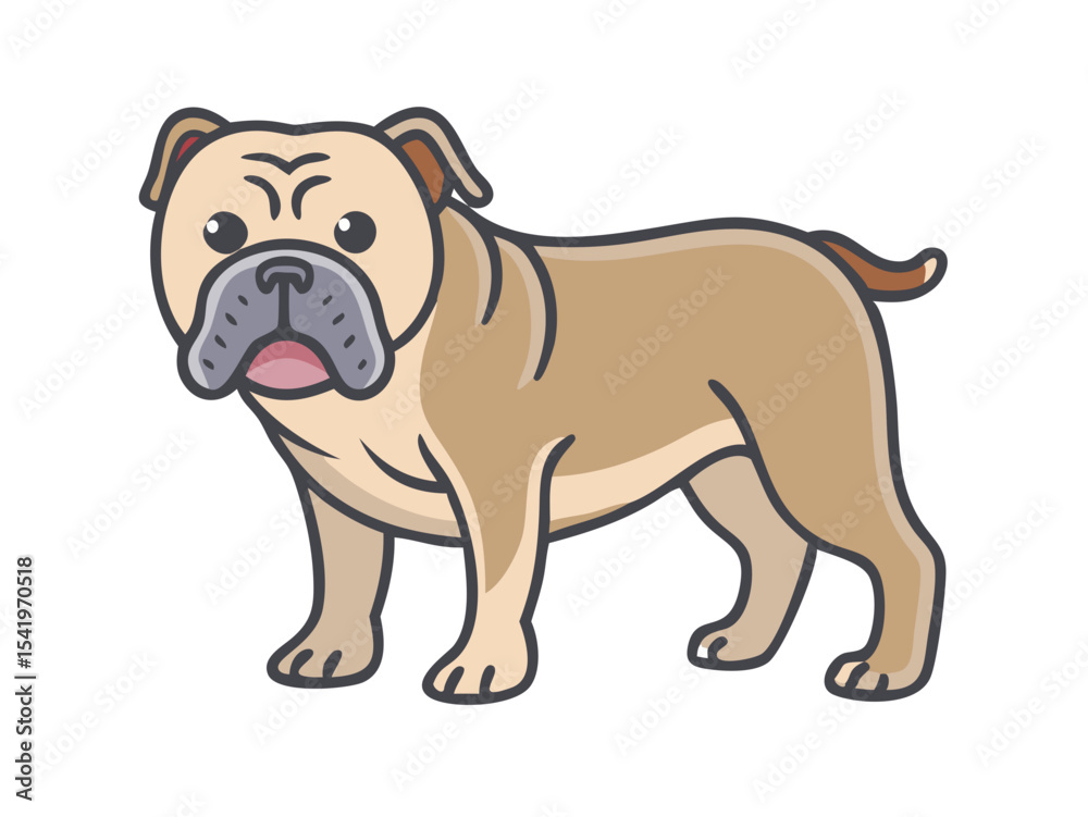 Obraz premium Cute cartoon bulldog illustration perfect for children's products. A cheerful, cartoon illustration of a light beige bulldog. 