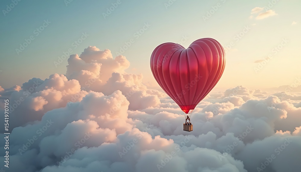 Fototapeta premium Heart-Shaped Hot Air Balloon Floating Above Clouds
