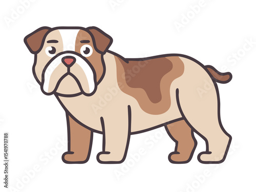 Cute cartoon bulldog illustration perfect for children's products. A cheerful, cartoon illustration of a light beige bulldog. 