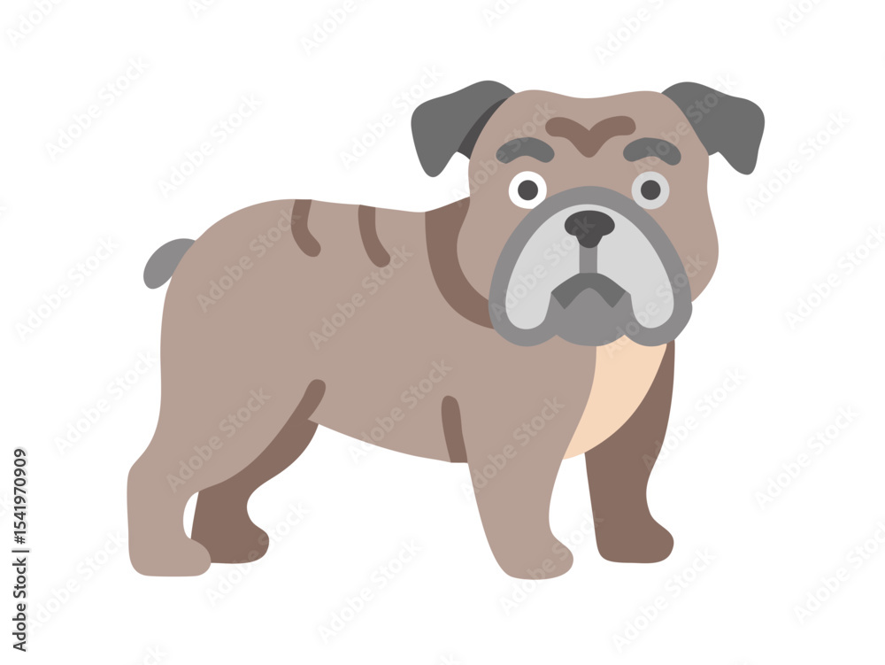 Obraz premium Cute cartoon bulldog illustration perfect for children's products. A cheerful, cartoon illustration of a light beige bulldog. 