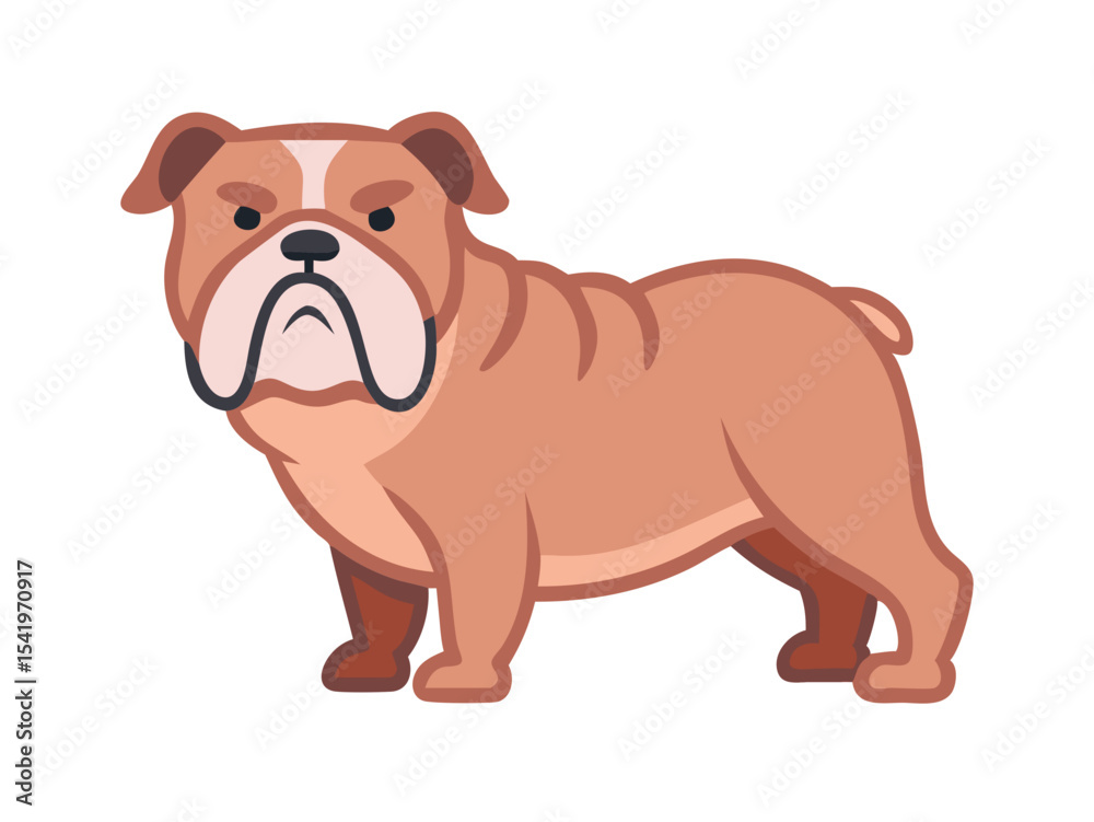 Obraz premium Cute cartoon bulldog illustration perfect for children's products. A cheerful, cartoon illustration of a light beige bulldog. 