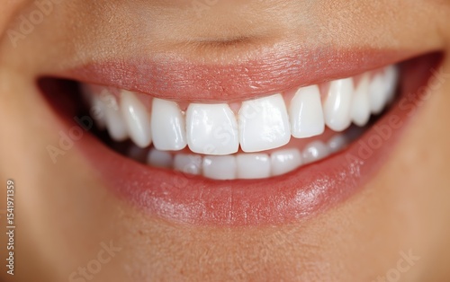 Close-up of a bright, healthy smile showing clean, white teeth and natural lips.