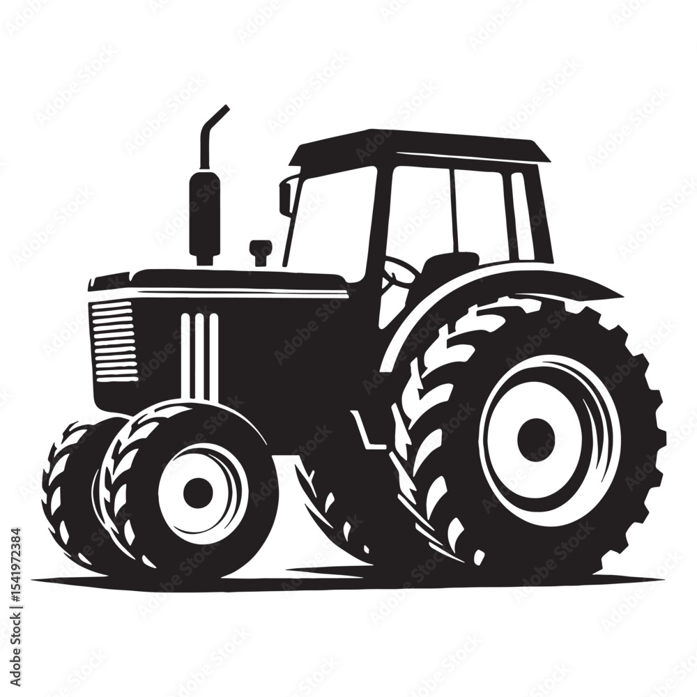 Obraz premium Tractor silhouette with mechanical strength – Tractor illustration – Minimalist Tractor vector – Vehicle silhouette