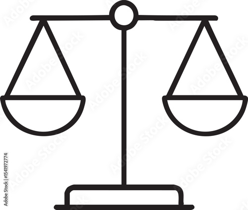 Minimalist Line Art Depiction of Scales of Justice Symbolizing Fairness and Legal Balance in Black and White
