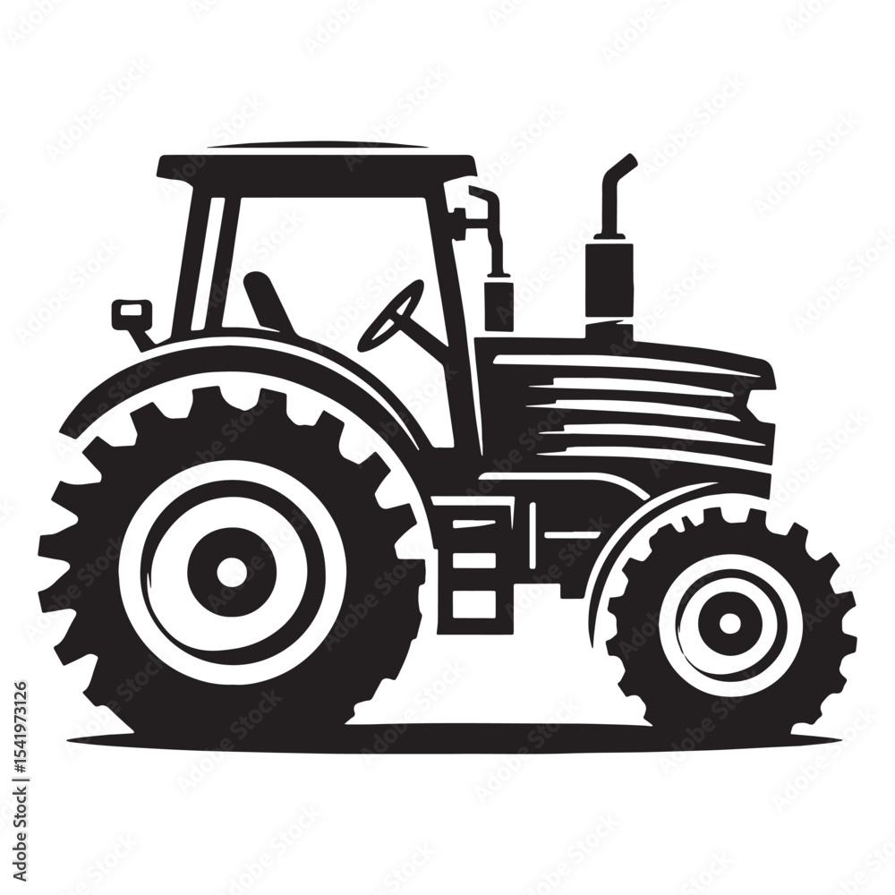 Obraz premium Heavy-Duty Tractor silhouette with clean lines – Tractor illustration – Minimalist Tractor vector – Vehicle silhouette