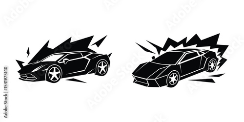 Futuristic Sports Car Three Quarter Perspective Silhouette on White Background