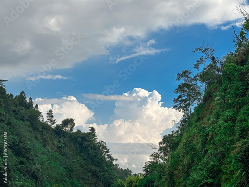 Wallpaper Mural Panoramic summer landscape of mountains with clouds and green forest Torontodigital.ca