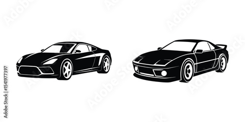 Low Profile Sports Car Front Angle Racing Into Distance Silhouette on White Background