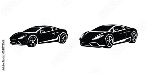 Refined Sports Car Angled View Accelerating Flat Silhouette on White Background