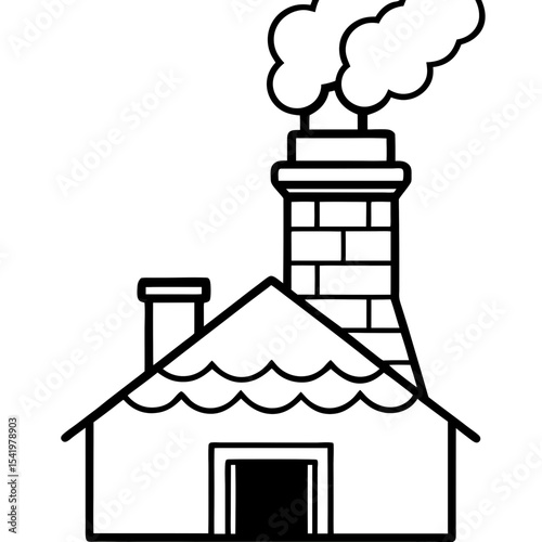Chimney with Smoke line art vector