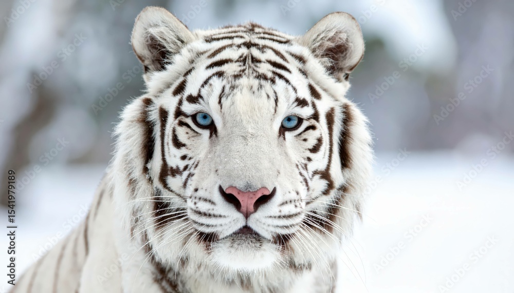 Naklejka premium Fierce Focus: white Tiger Close-Up in the Wild, snow, Generated image