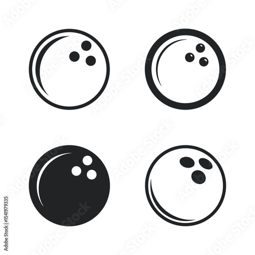Four Bowling Ball Icons Black and White Variations