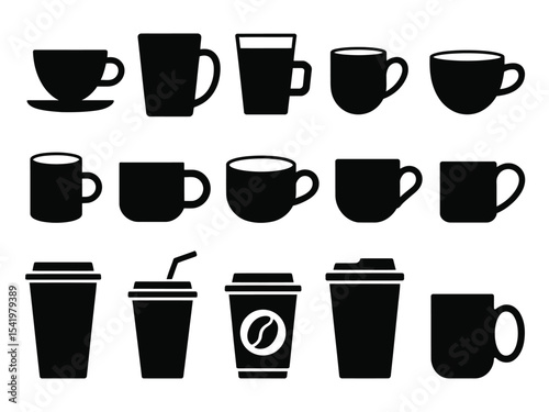 Black Coffee Cup Icon Steaming Hot Beverage Silhouette