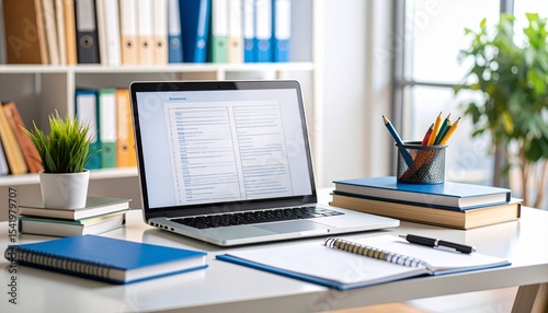 High-Detail Scholarly Workspace with Open Laptop, Academic Journals, Highlighters, and Citation Checklist on Clipboard for Rigorous Academic Research and Study