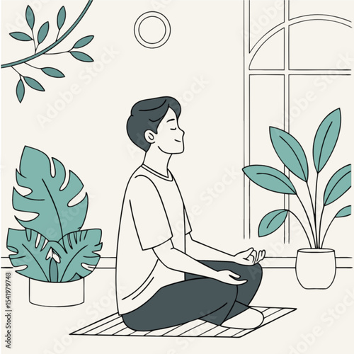 Man Meditating Yoga Practice Serene