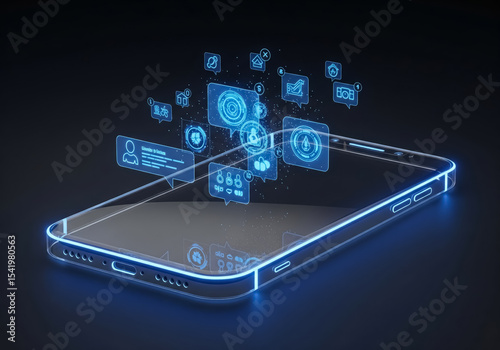 Wallpaper Mural Transparent Smartphone with Floating Holographic Icons Torontodigital.ca