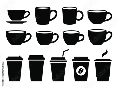 Black Coffee Cup Icon Steaming Hot Beverage Silhouette