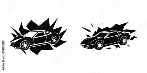 Bold Sports Car Profile View Tearing Down the Track Flat Silhouette on White Background