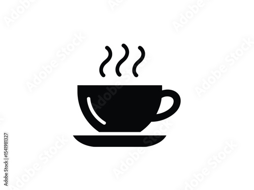 Black Coffee Cup Icon Steaming Hot Beverage Silhouette