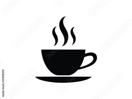 Black Coffee Cup Icon Steaming Hot Beverage Silhouette