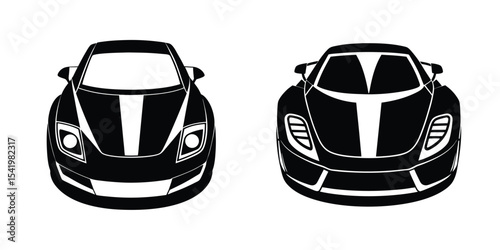Powerful Sports Car Top View Racing Into Distance Silhouette on White Background