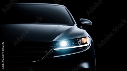 banner car headlight close up on black background